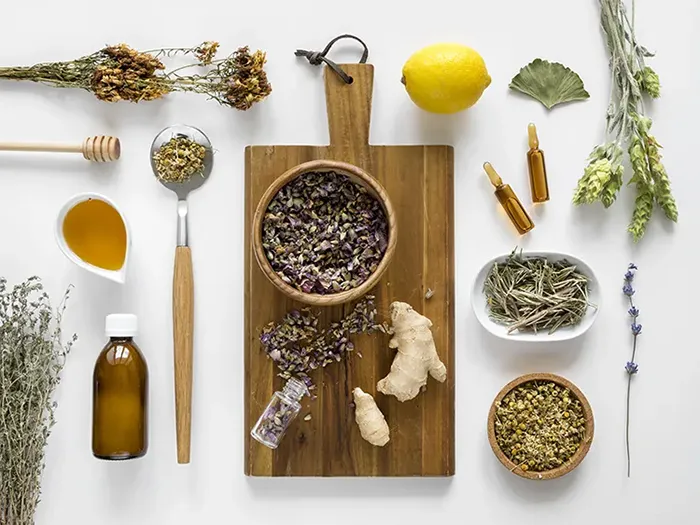 flat-lay-herbs-spices-medicinal-purpose copie 2 plantes fruits racine et herbes